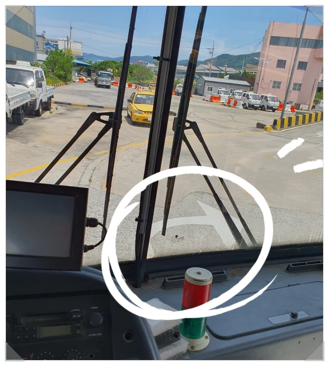 대형 면허 실기 — S자 코스 진입, 뒷바퀴 마감선 확인